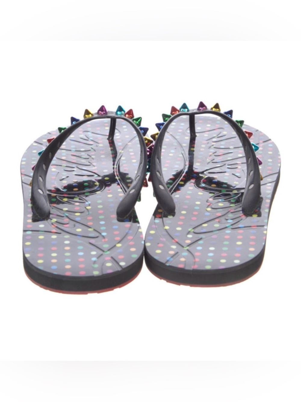Christian Louboutin Studded Black with Multicolored Spike Flip Flops - Picture 4 of 5